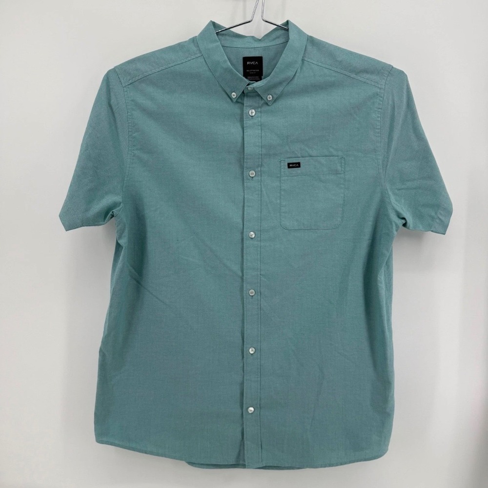 RVCA Button Down Shirt Mens XXL Slim Fit Cotton Blend Teal Solid